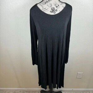 Eileen Fisher Dress Viscose Stretch Jersey Melange Long Sleeve Gray Black Large